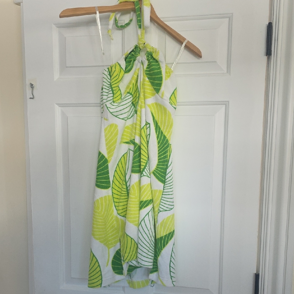 White Halter Terry Dress with keyhole top from Echo with Leaf Print